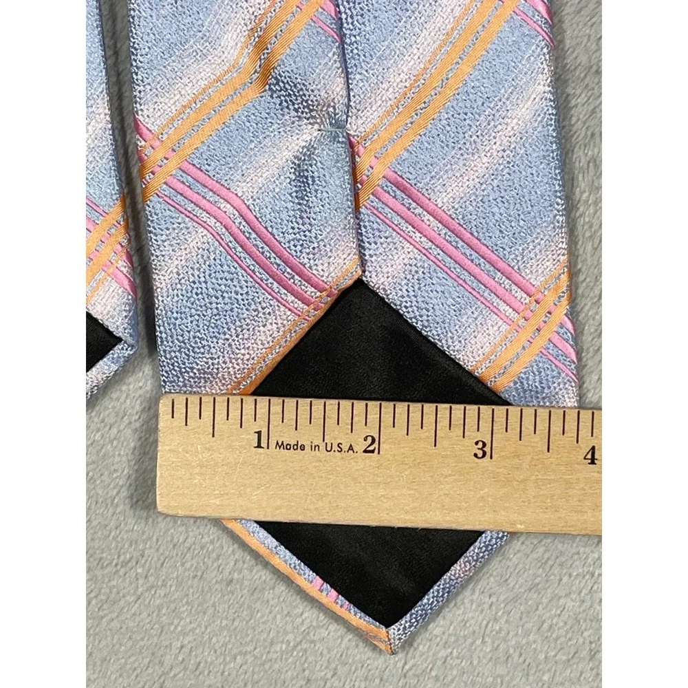 Dolce & Gabbana Mens Silk Tie Blue Pink Orange Diagonal Plaid Italy